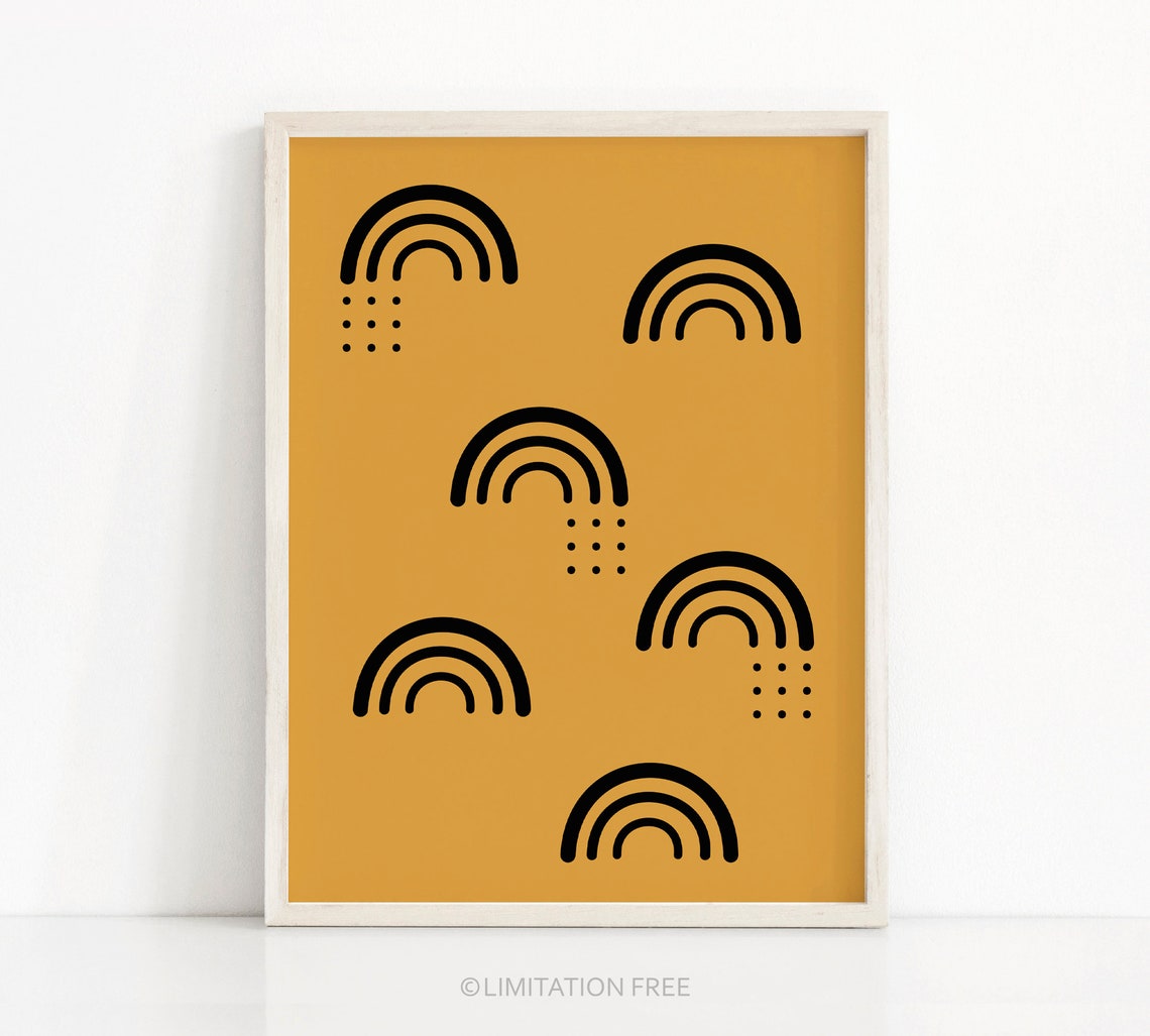 Mustard Rainbow Pattern Nursery Print Boho Kids Room Wall Art