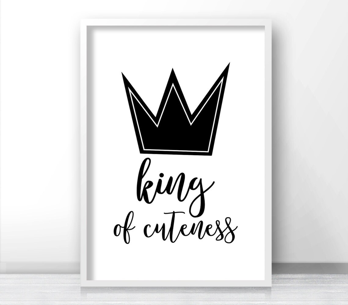 King Of Cuteness Black Crown Monochrome Boy Nursery Wall Art - Image 3