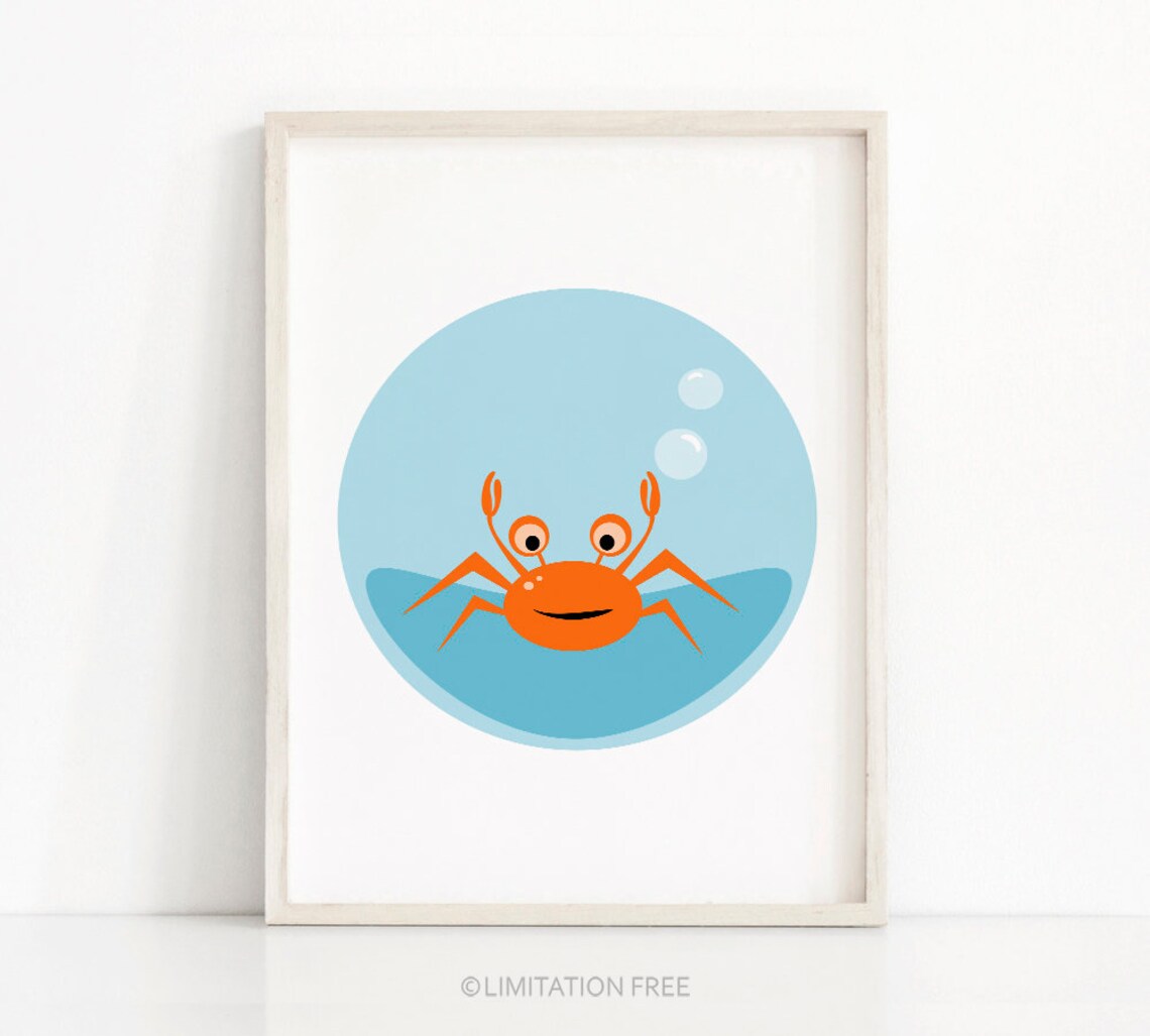 Crab Under The Sea Nursery Ocean Wall Art Print