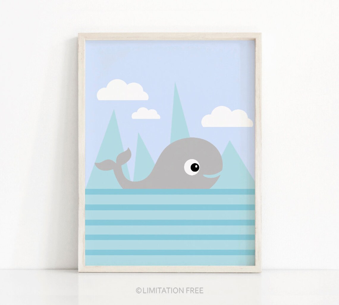 Whale Nursery Art Print, Ocean Baby Boy Decor