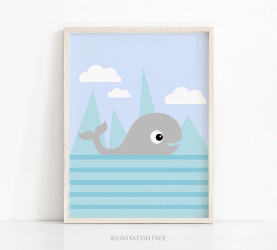 Whale Nursery Art Print, Ocean Baby Boy Decor