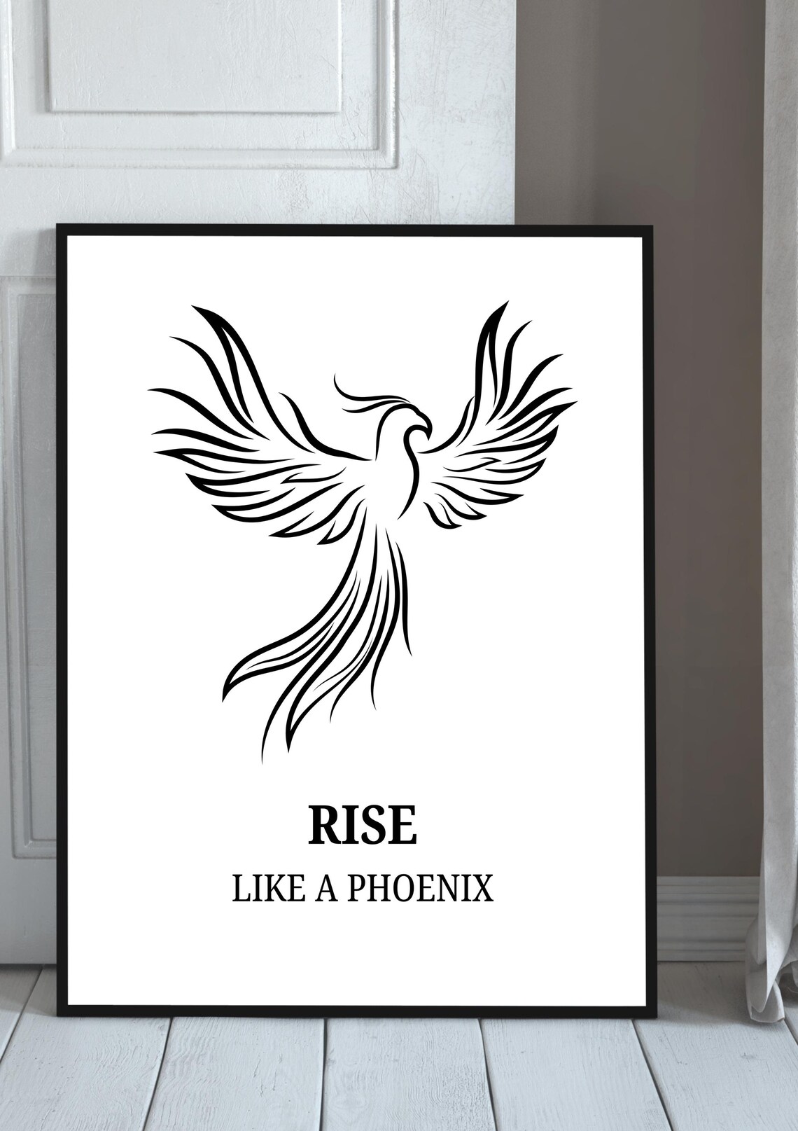 Rise Like A Phoenix Bold Black Line Art Inspirational Quote Poster - Image 3