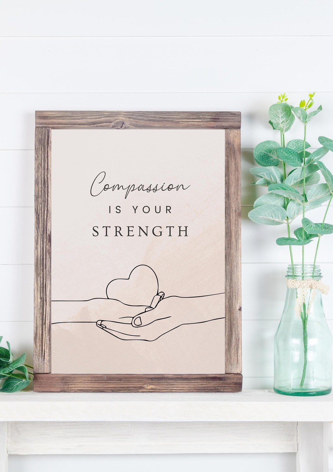 Compassion Is Your Strength Hands Holding Heart Line Art Poster - Image 4