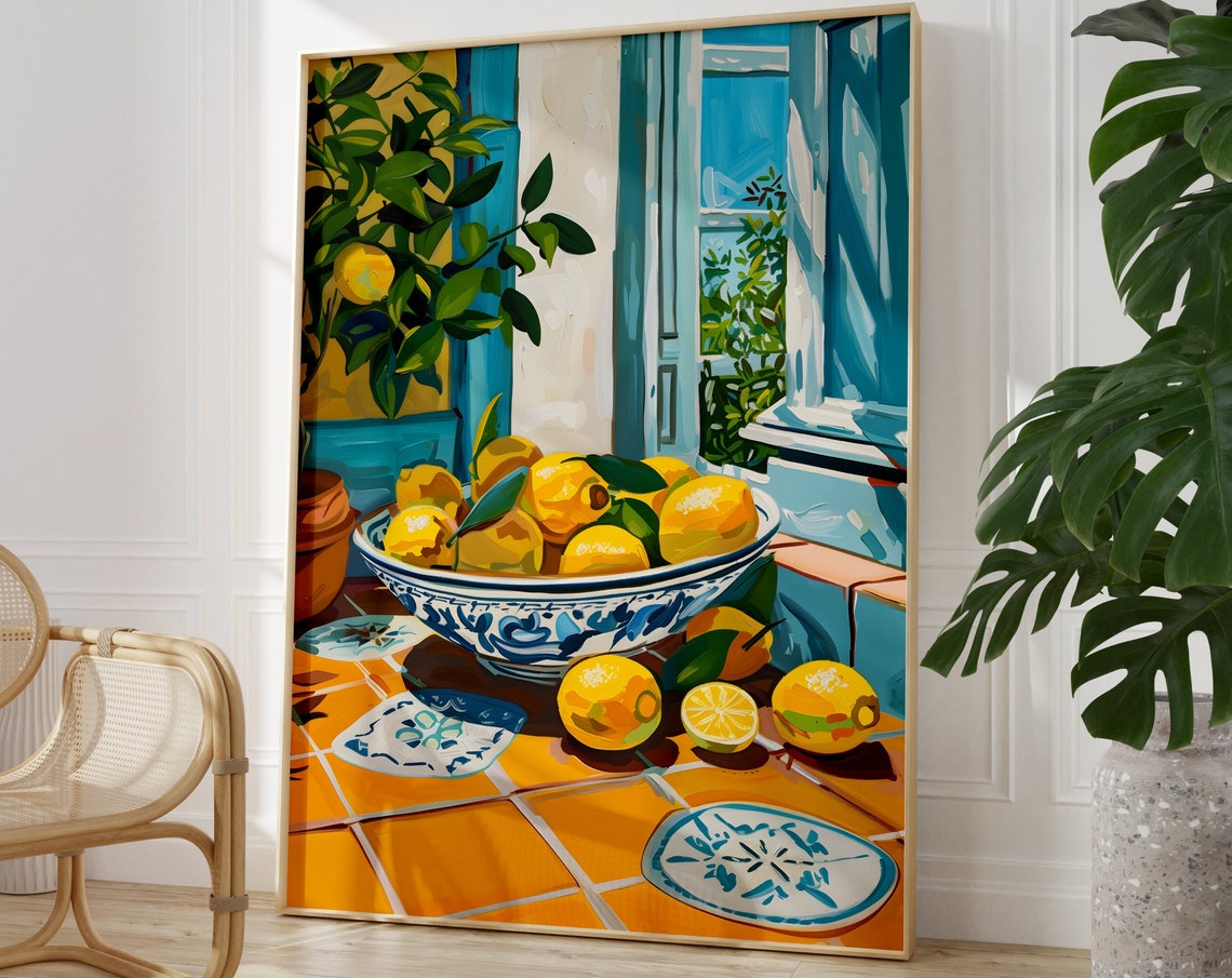 Bowl of Lemons Sunny Spanish Kitchen Still Life Painting Poster - Image 3