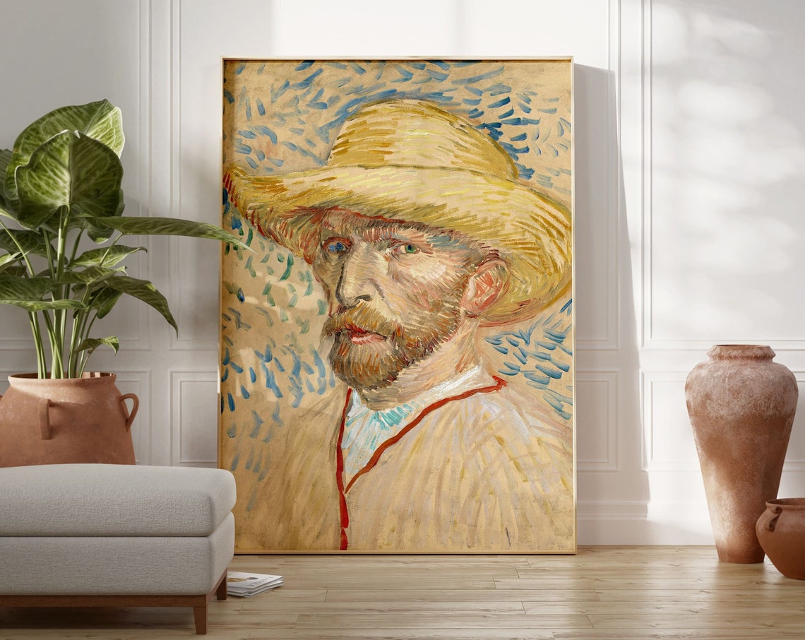 Vincent van Gogh Self Portrait with Straw Hat 1887 Museum Poster - Image 2