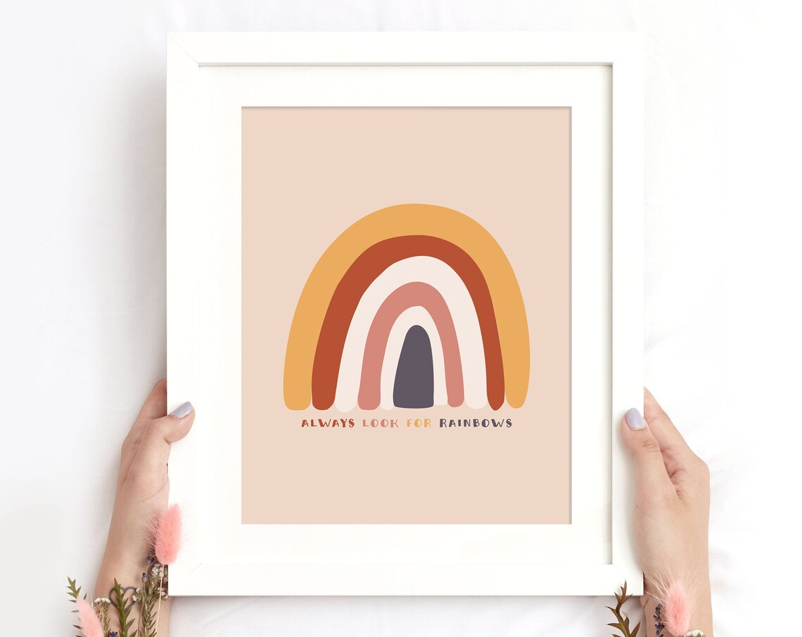 Always Look For Rainbows Print Rainbow Art Nursery Decor Kids Room Art Cute Modern Boho Print Instant