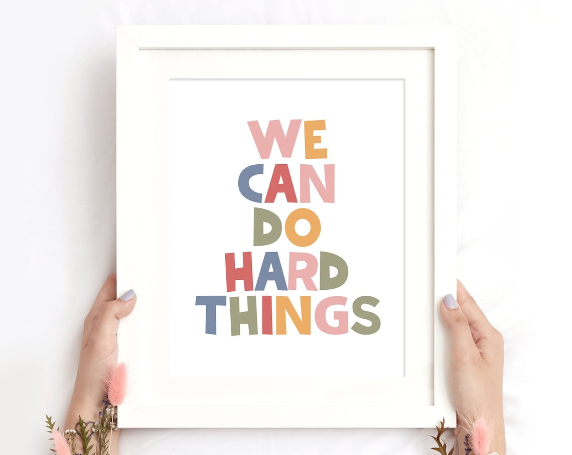We Can Do Hard Things Colorful Rainbow Letters Kids Classroom Poster