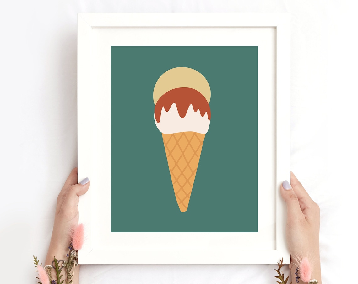 Ice Cream Cone Retro Summer Kitchen Sweet Treat Boho Minimal Poster