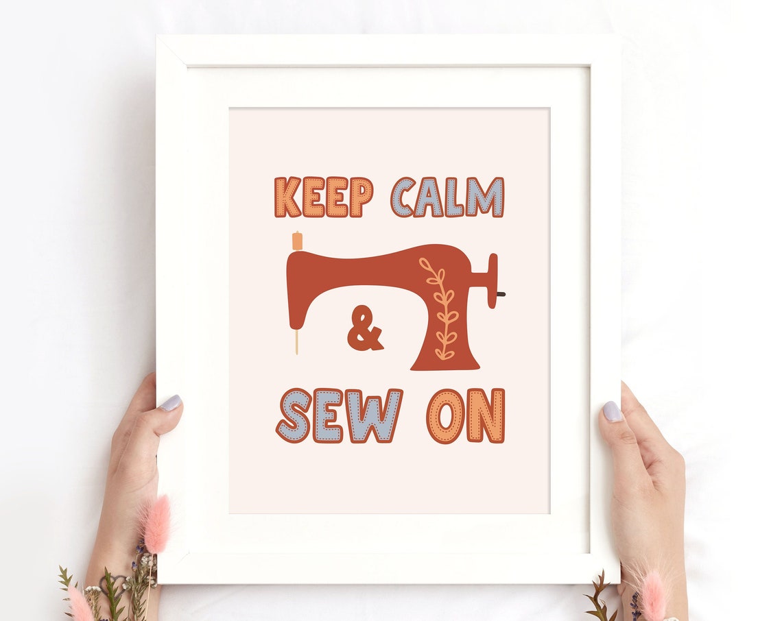Keep Calm and Sew On Sewing Machine Funny Craft Room Wall Poster