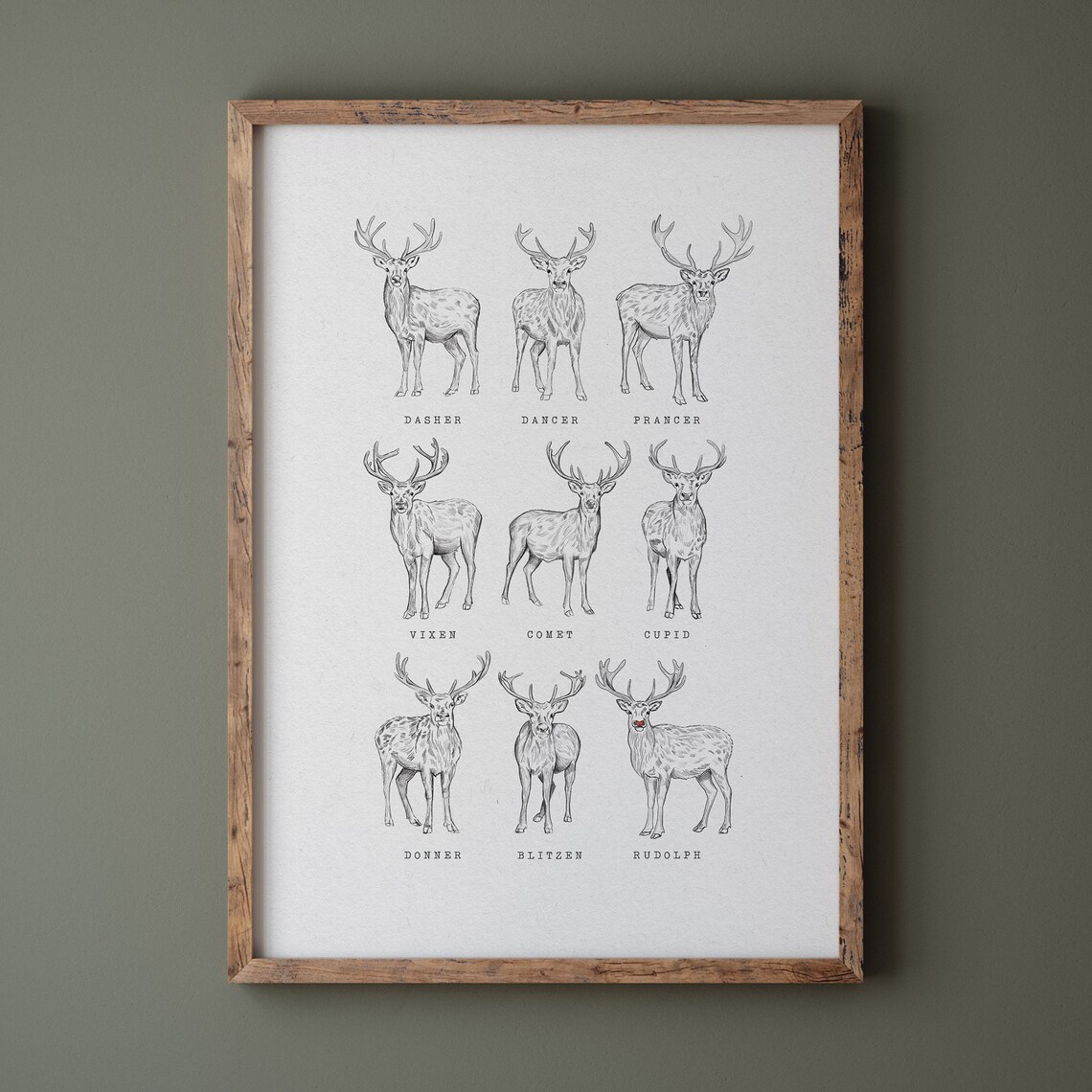 Reindeer Christmas Decor, Rustic Vintage Style Sketch Poster - Image 4