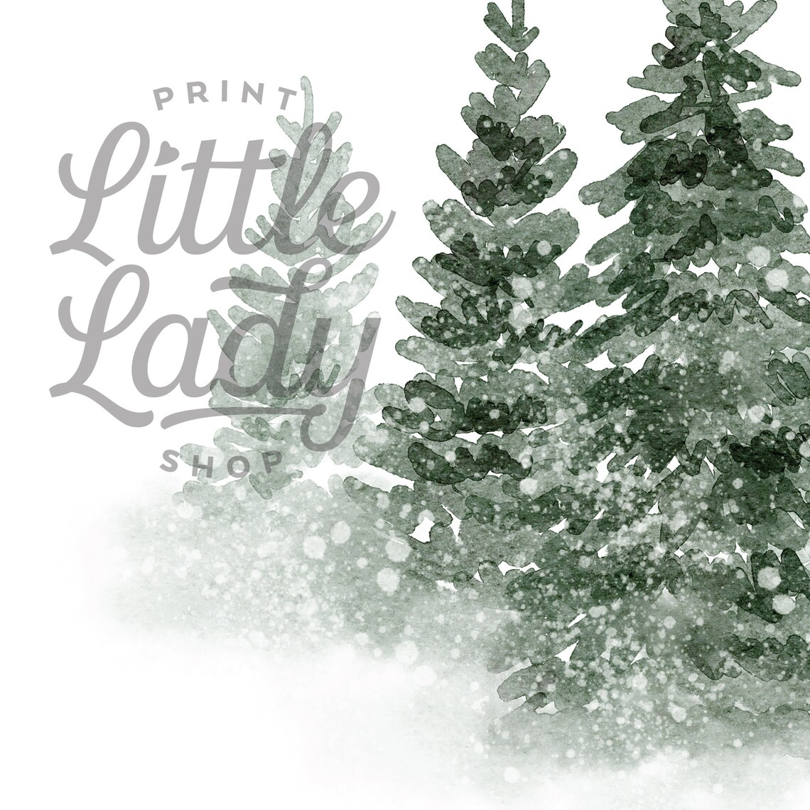 Snowy Evergreen Trees Winter Forest Watercolor Art Print - Image 3