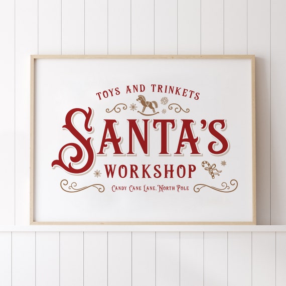 Vintage Christmas Santa's Workshop Art Print