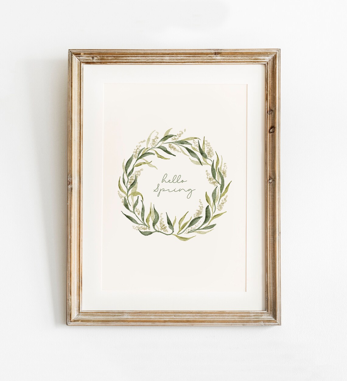 Hello Spring Botanical Wreath Watercolor Art Print - Image 2