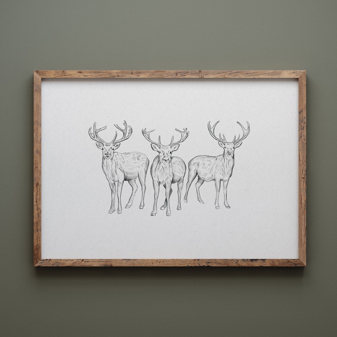 Santas Reindeer Christmas Print, Vintage Holiday Decor