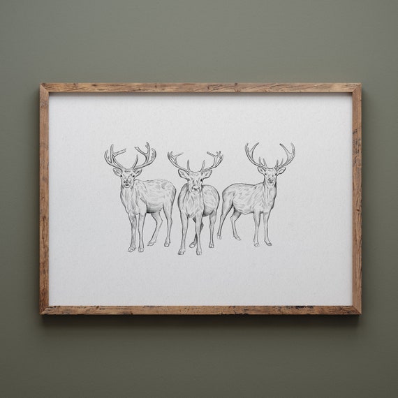 Santas Reindeer Christmas Print, Vintage Holiday Decor