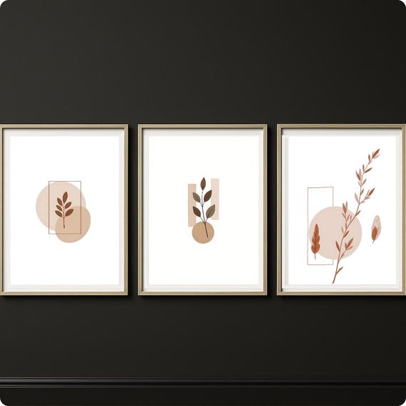 Boho Botanical Wall Art Set Of 3 Abstract Leaf Prints