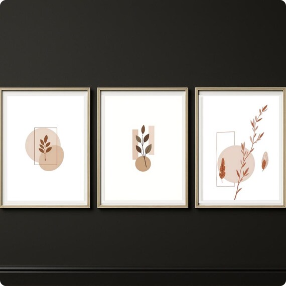 Set Of 3 Boho Botanical Leaf Art Minimal Terracotta Neutral Gallery Poster