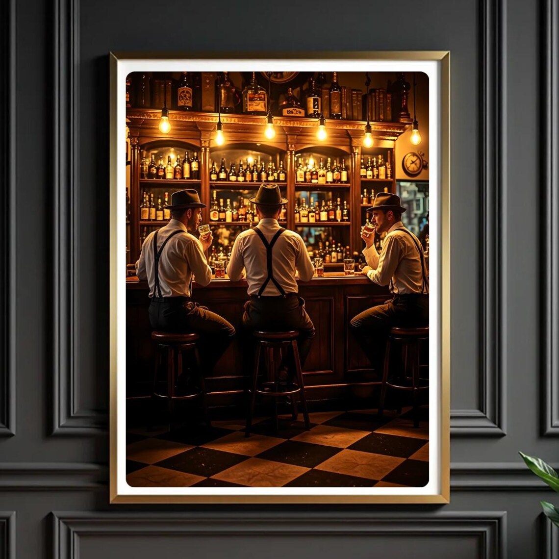 Vintage Speakeasy Three Men Whiskey Bar 1920s Style Lounge Art Poster