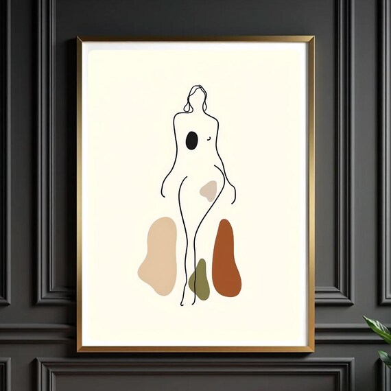 Boho Nude Woman Line Art Abstract Female Body Bohemian Minimalist Poster