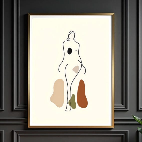 Boho Nude Woman Line Art Wall Decor Minimalist Abstract Female Body Modern Bohemian