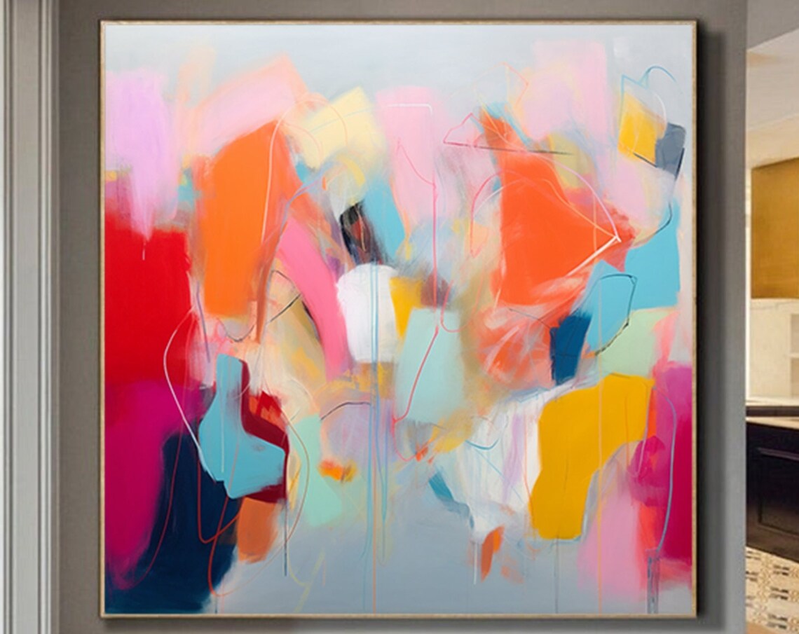 Colorful Pastel Abstract Painting With Pink And Orange Swirls Poster