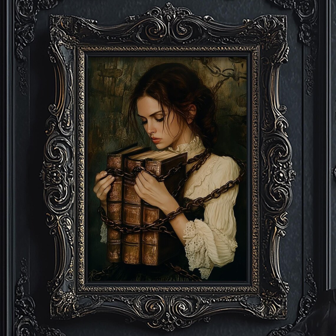 Dark Academia Banned Books, Victorian Woman Art Print