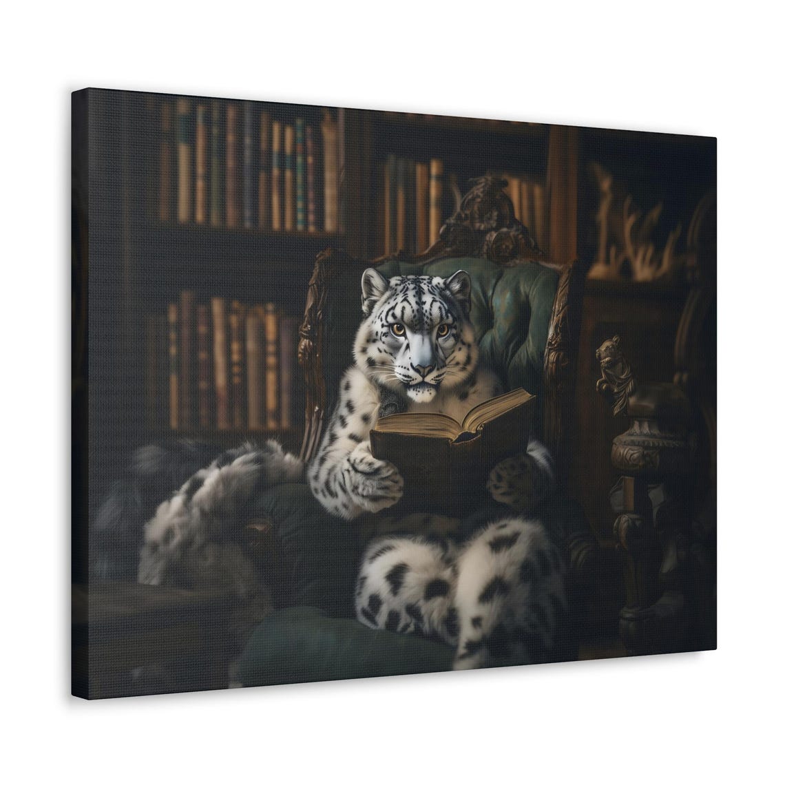 Bothered Snow Leopard Reading Maximalist Eclectic Victorian Print Bold Altered Animal Portrait Fantasy Fun Colorful Renaissance - Image 3