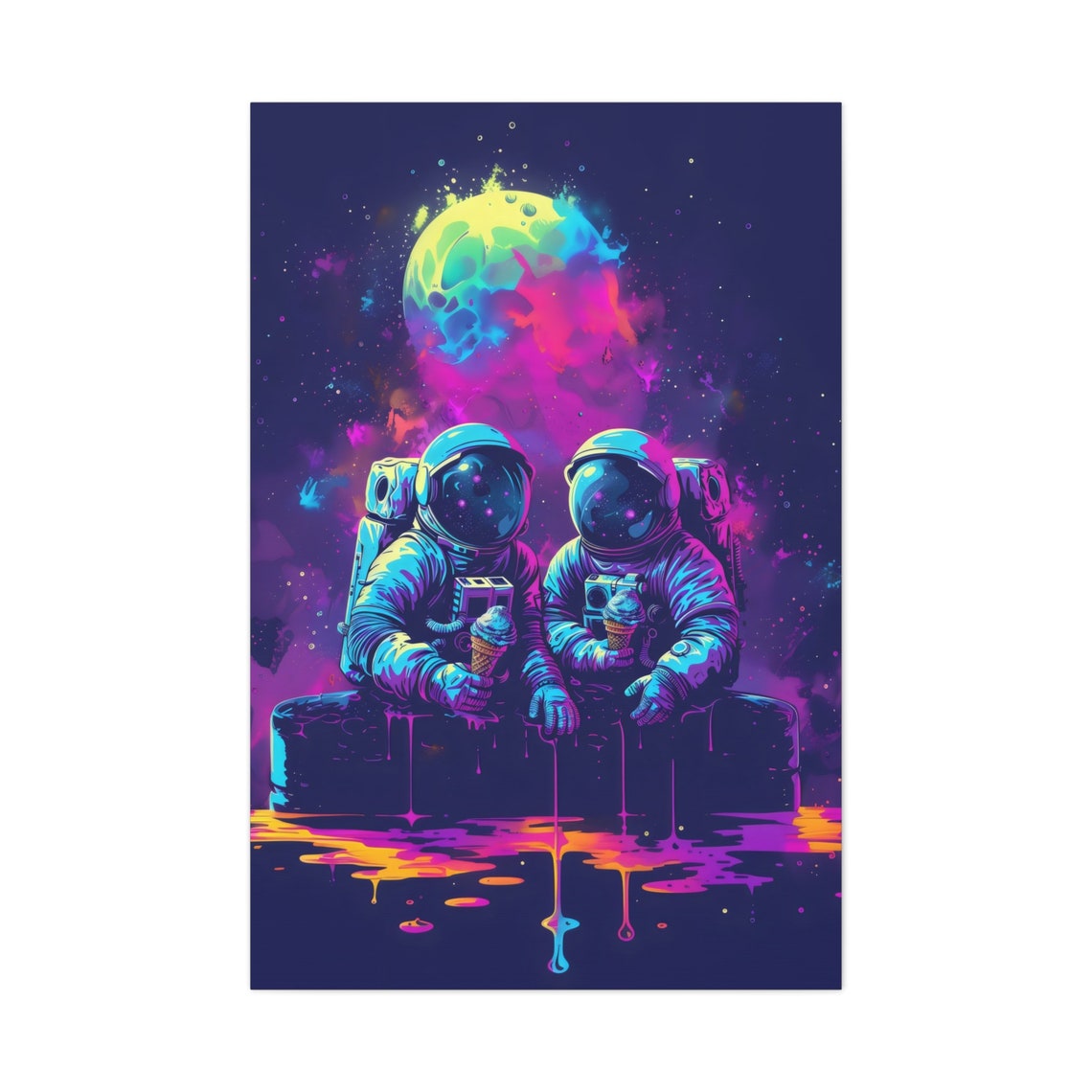 Neon Astronauts Eating Ice Cream In Deep Space Galaxy Poster - Image 3