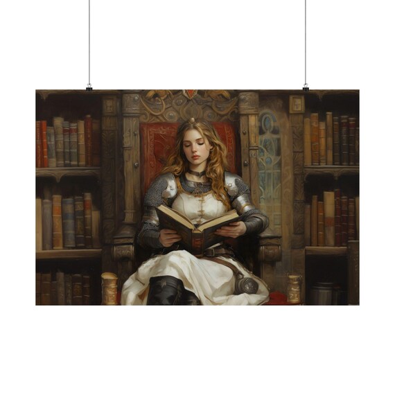 Armored Knight Reading In An Old Library Medieval Fantasy Wall Art