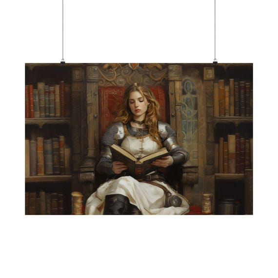 Reading Knight Maximalist Eclectic Victorian Poster Print Bold Altered Vintage Portrait Fantasy Fun Colorful Renaissance Rustic Art