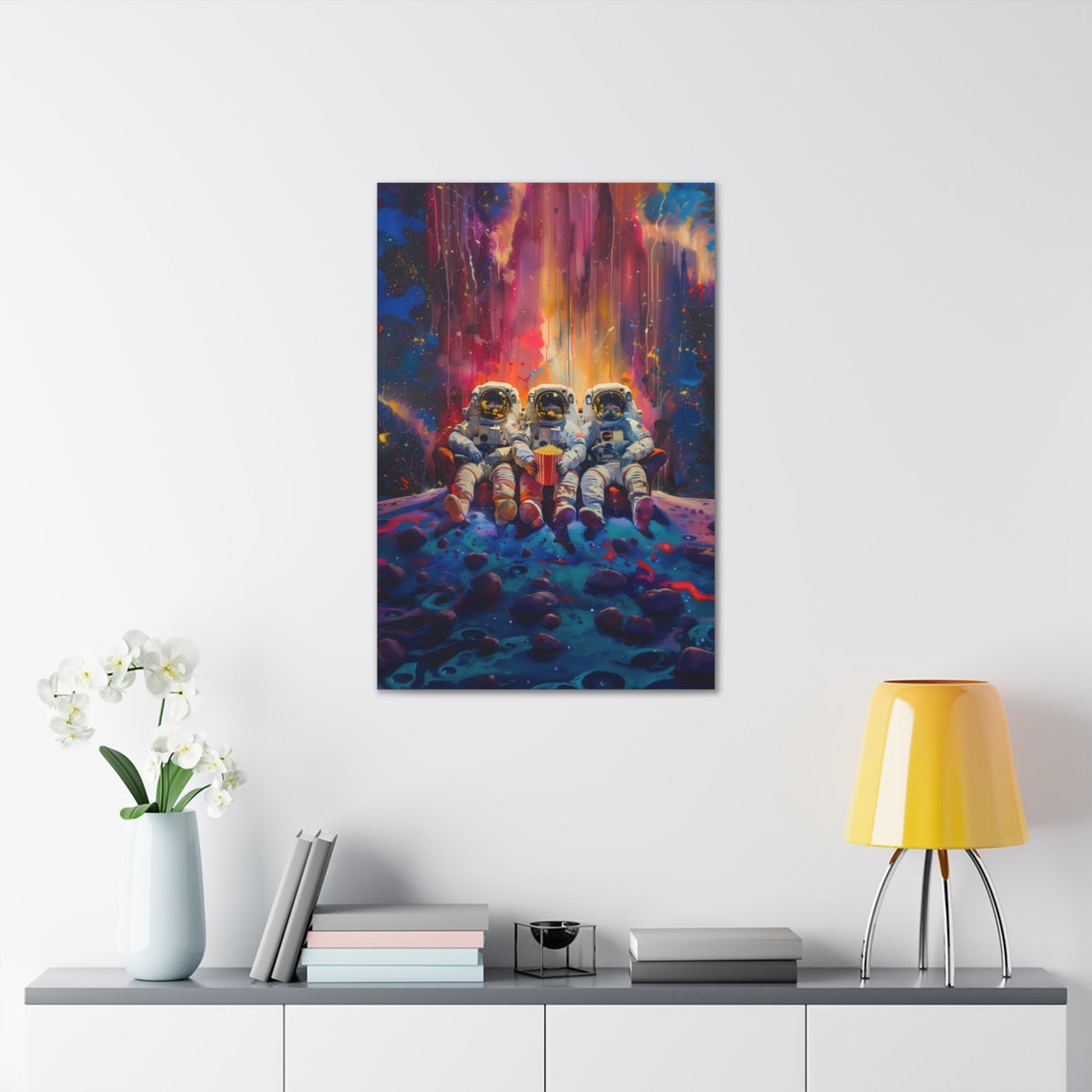 Astronauts Movie Night Under Vibrant Nebula Starscape Poster - Image 3