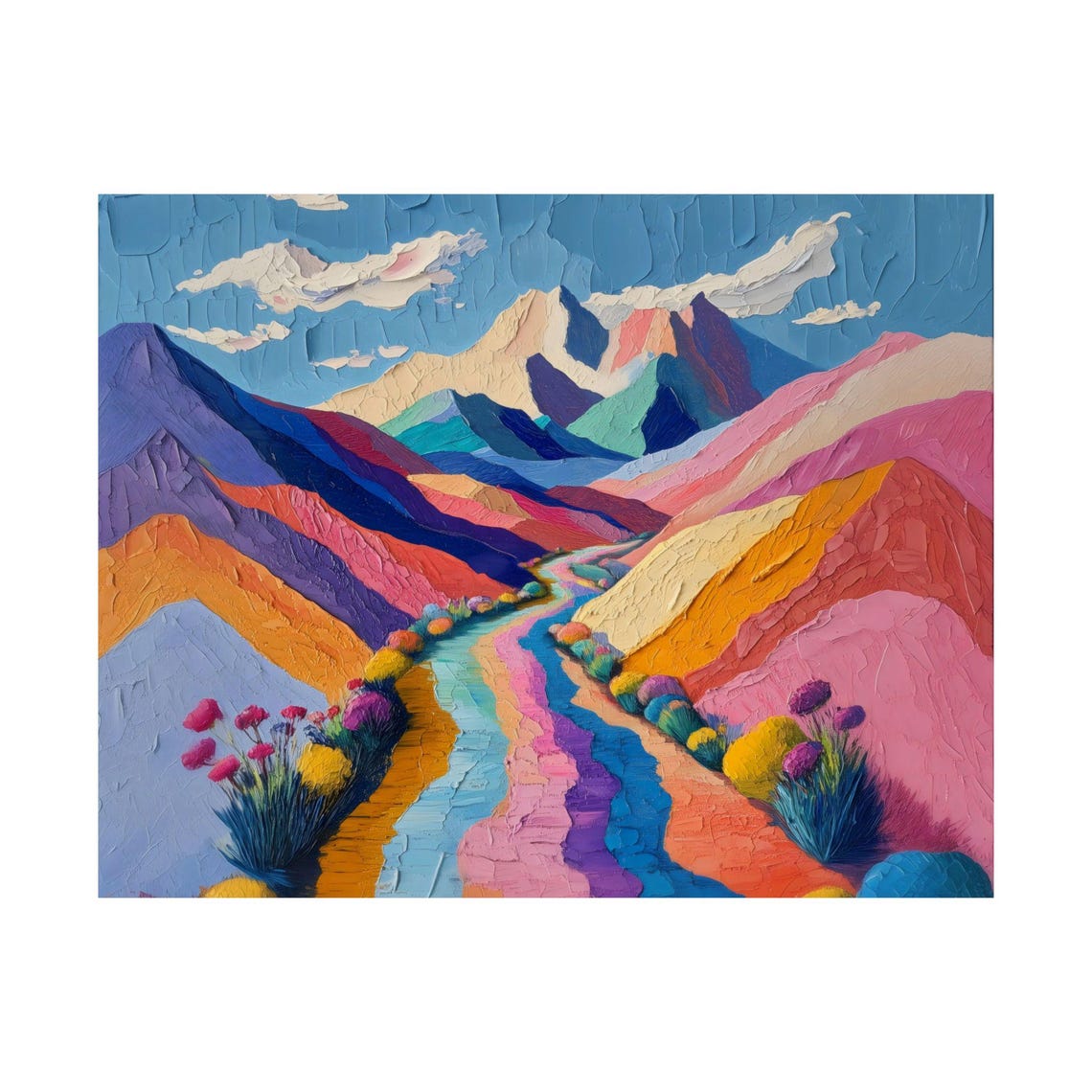 Rainbow River Flowing Through Painted Colorful Mountain Valley Poster - Image 3