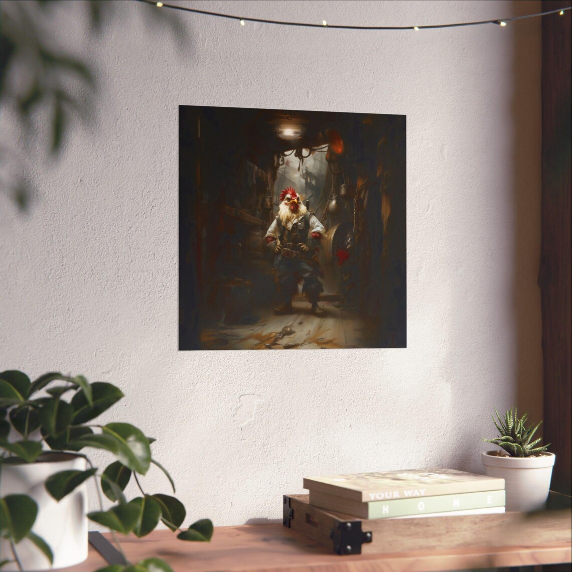 Rooster Pirate Captain in a Haunted Ship Cabin Fantasy Portrait Poster - Image 3