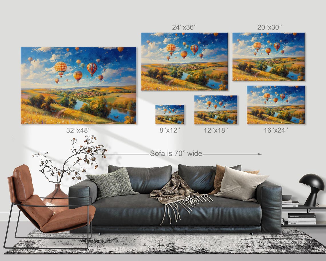 Colorful Balloons Over Golden Valley River Dreamy Sky Wall Art - Image 3