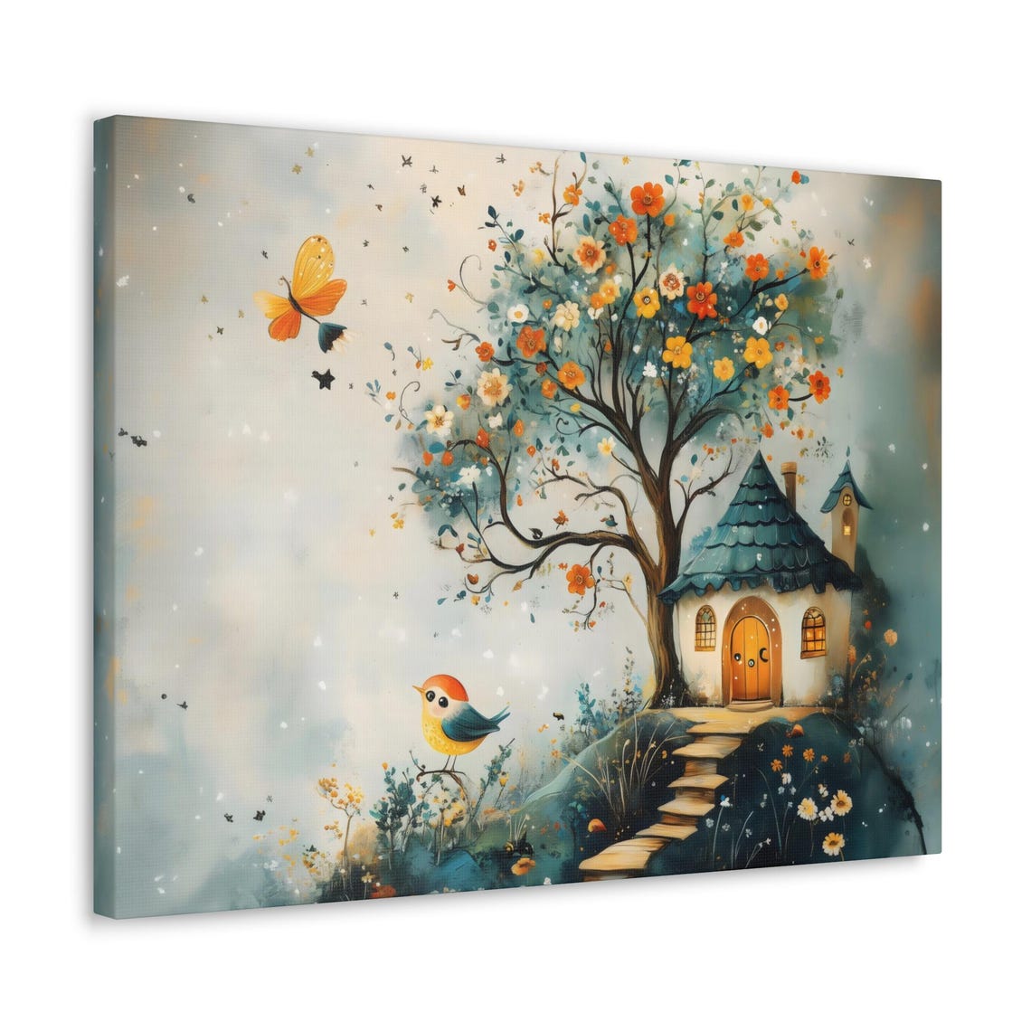 Sweet Dreamy Fairytale Cottage With Blossom Tree on a Hill Print - Image 2
