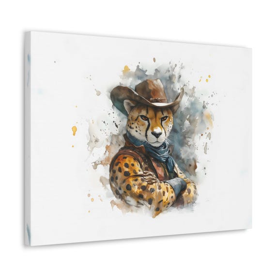 Cowboy Grit Cheetah Maximalist Eclectic Western Print Bold Altered Party Portrait Fantasy Fun Colorful Renaissance Rustic Art