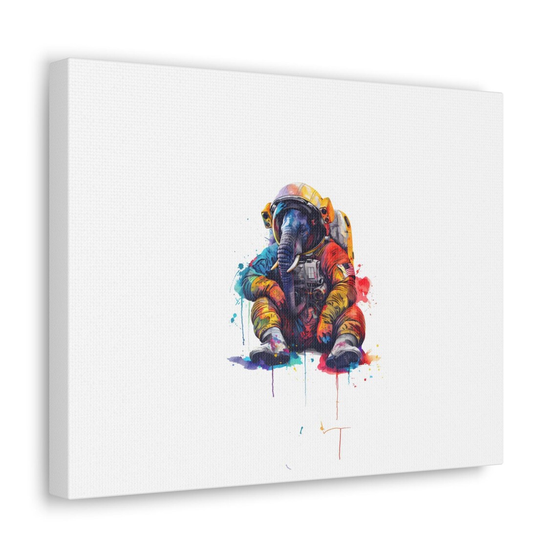 Elephant Astronaut Watercolor Sitting Space Suit Animal Art Poster