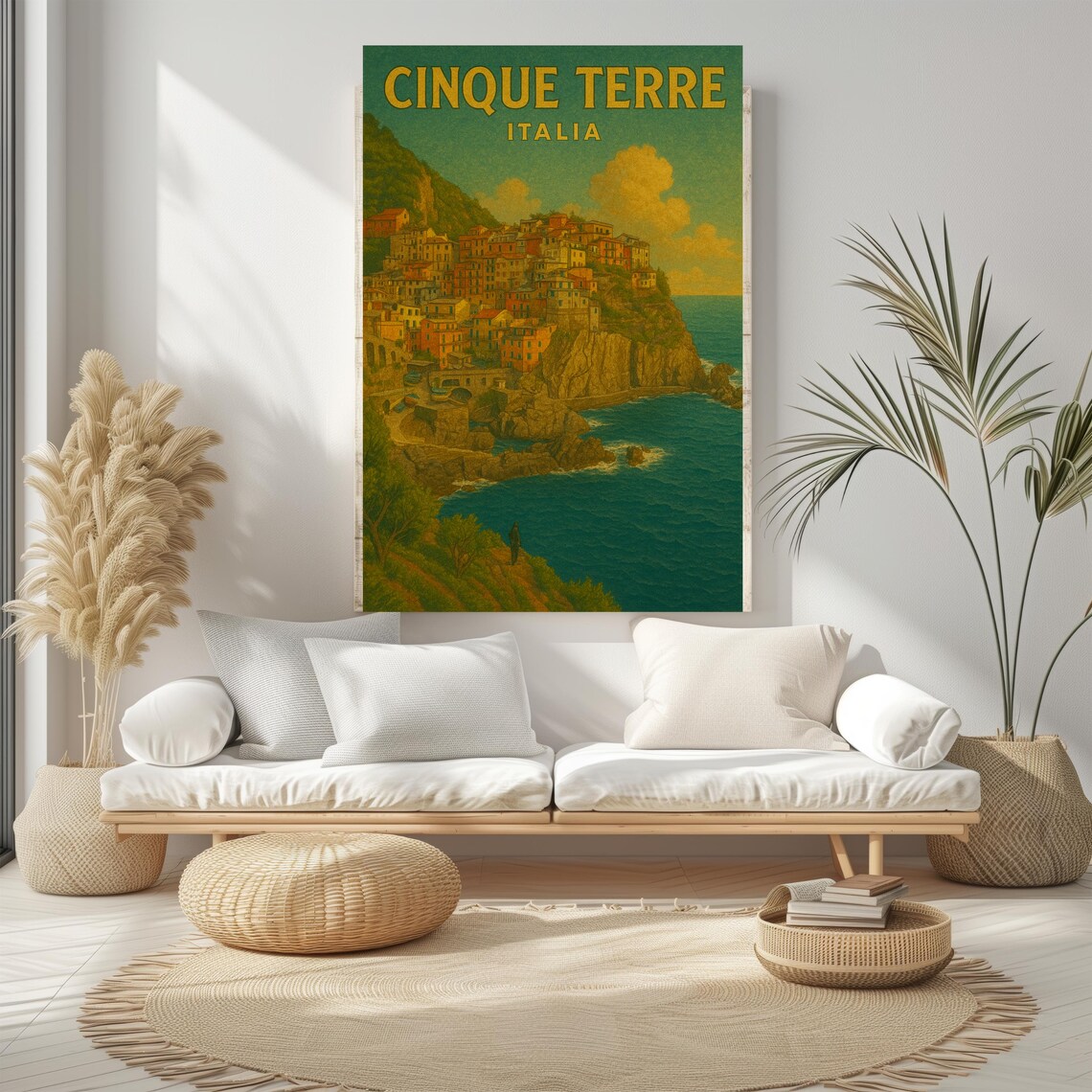 Cinque Terre Italia Cliffside Village Vintage Coastal Travel Poster