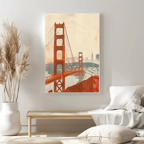 San Francisco Golden Gate Bridge Vintage Illustration Travel Poster