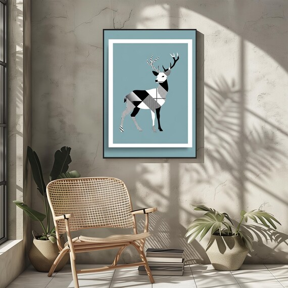 Geometric Deer Wall Art Poster Modern Home Decor Minimalist Print Unique Gift For Nature Lovers Scandinavian Style Decoration
