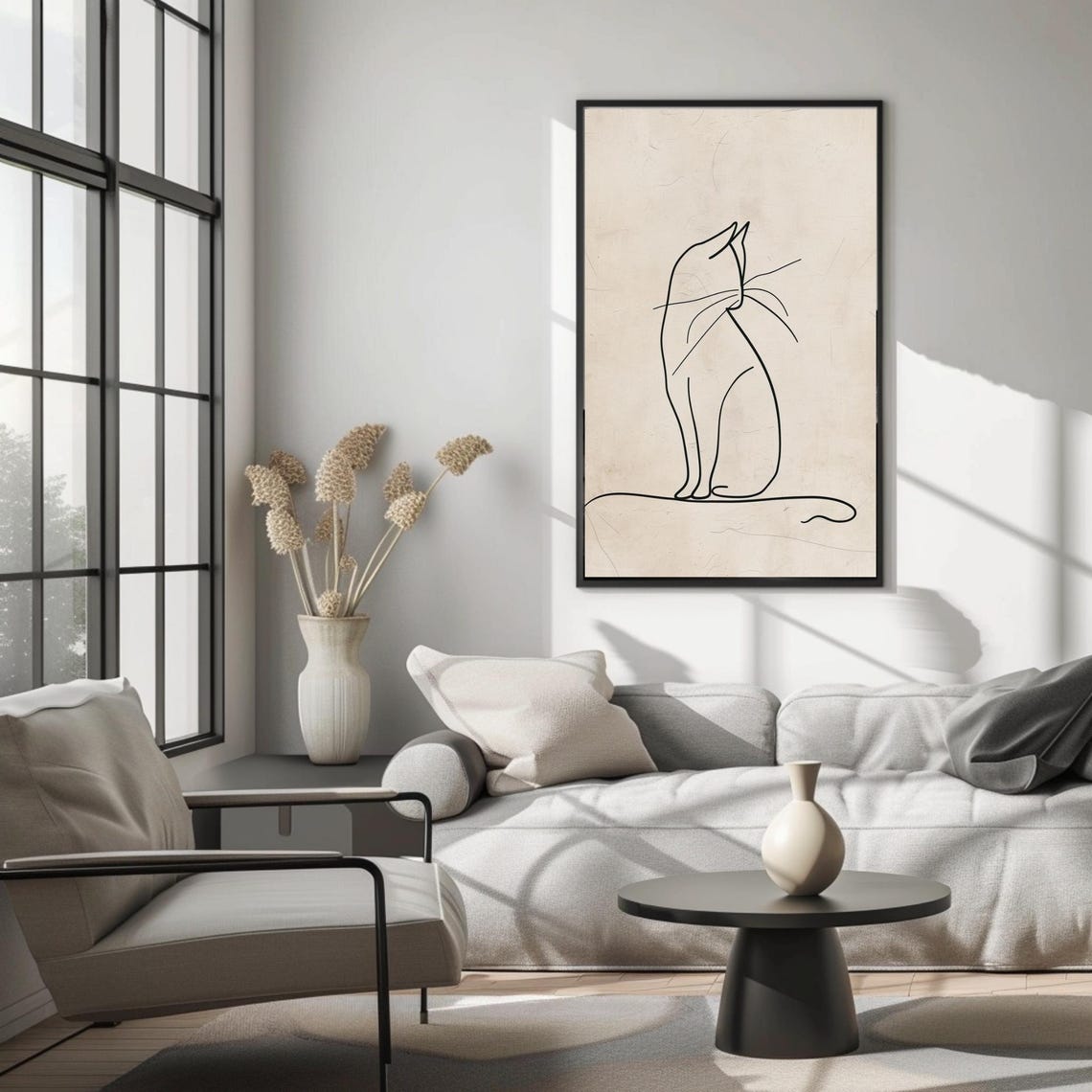Minimalist Cat Line Drawing Elegant Single-Line Sitting Feline Poster