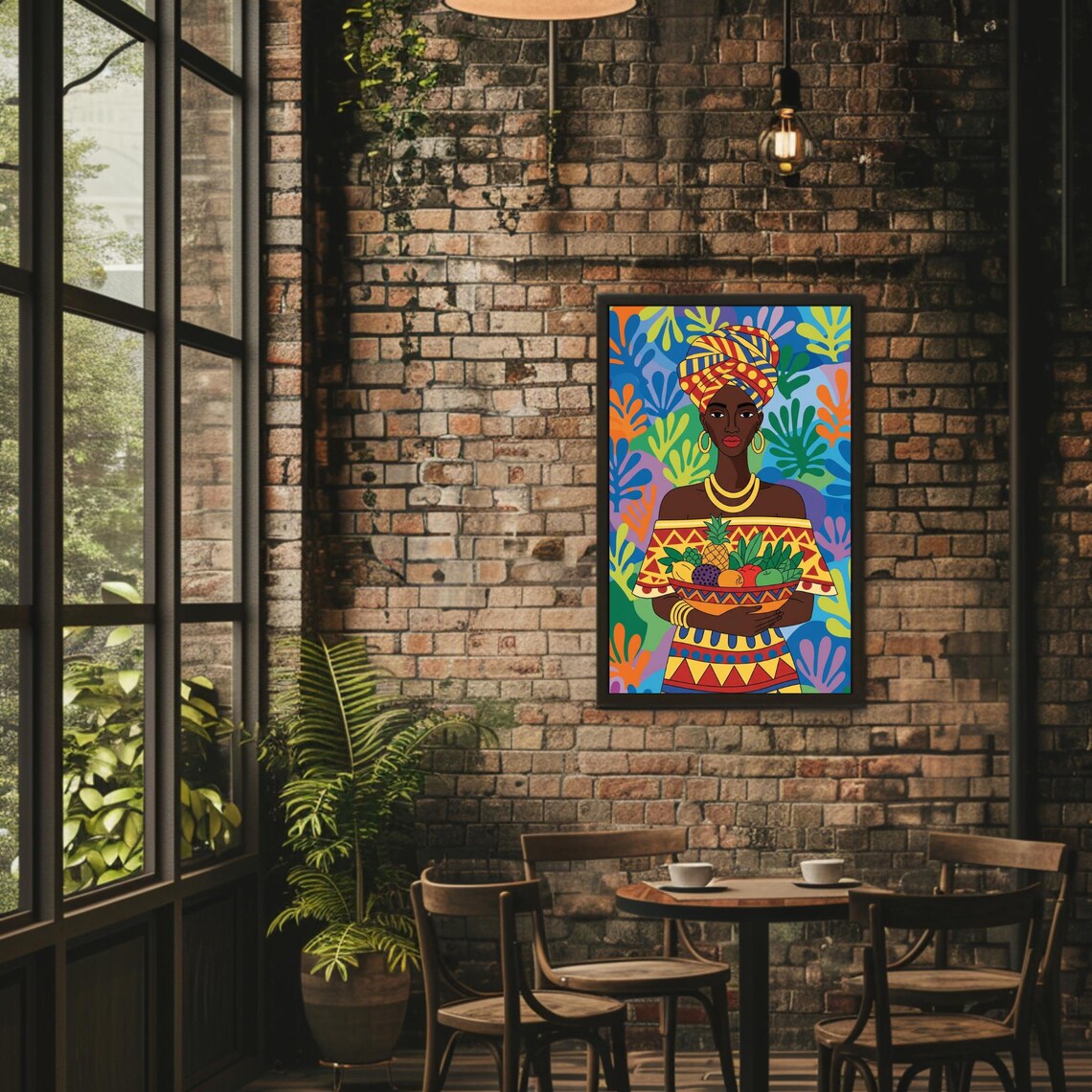 African Woman Fruit Bowl Colorful Ethnic Cultural Art Poster
