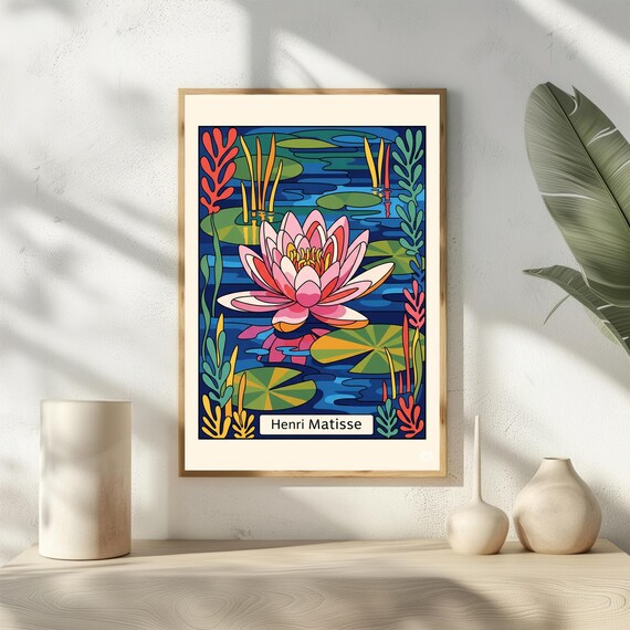 Henri Matisse Style Pink Water Lily Pond Modern Floral Art Print