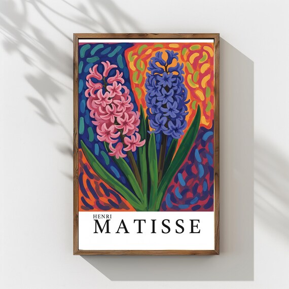 Henri Matisse Style Pink And Blue Hyacinth Floral Art Poster