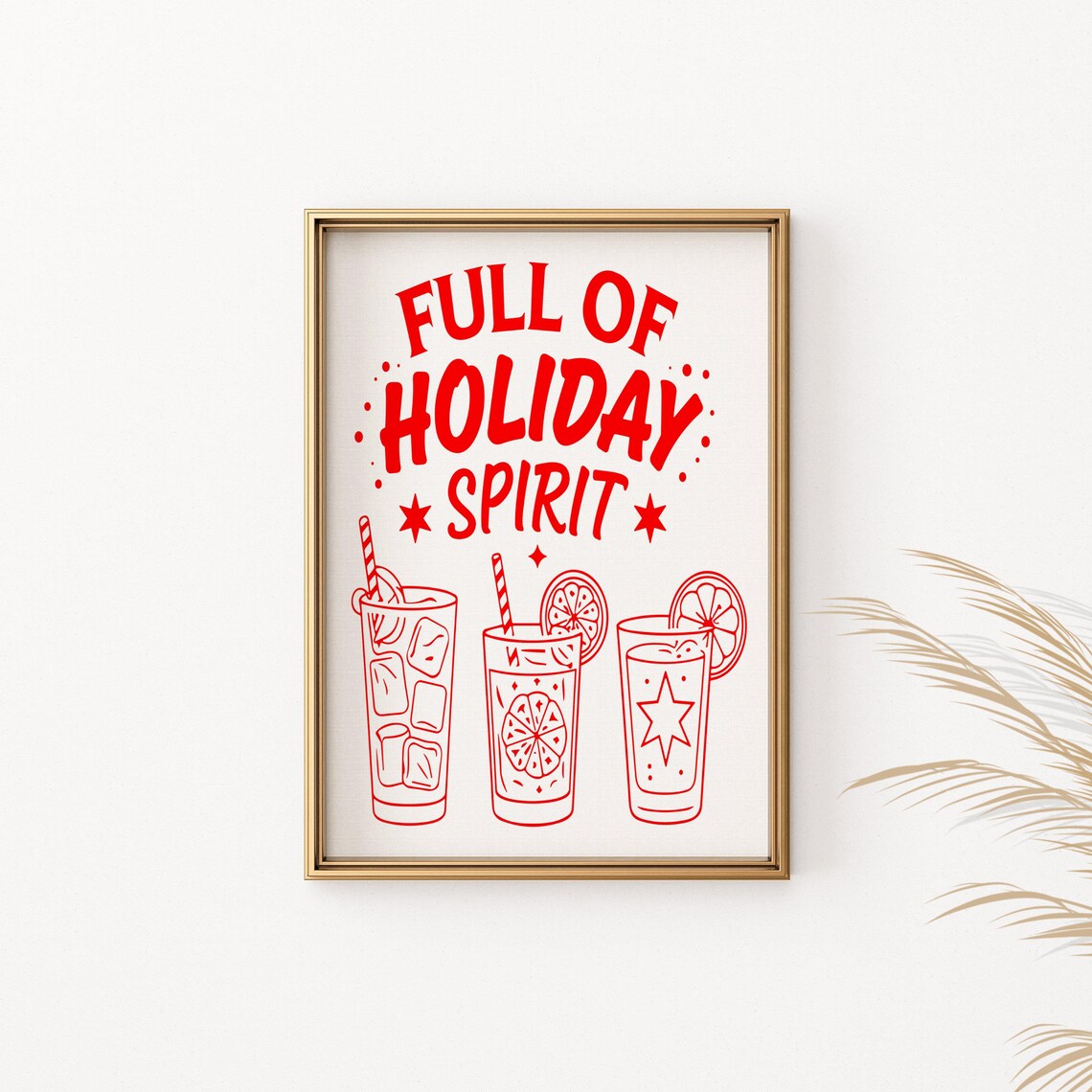 Full Of Holiday Spirit Cocktail Poster Christmas Bar Cart Wall Decor - Image 2