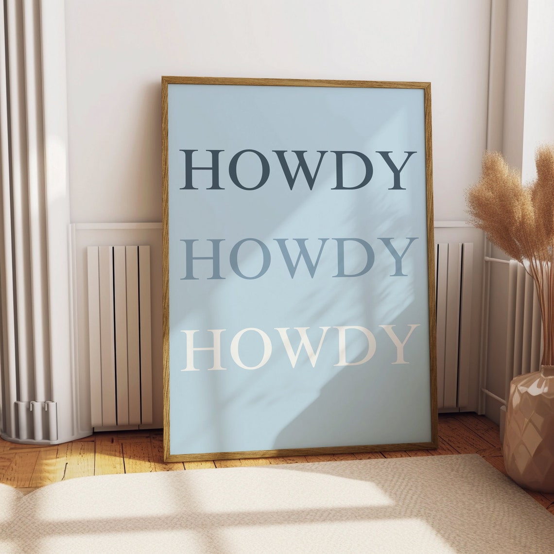Howdy Typography Art Blue Stacked Text Western Word Wall Decor Poster