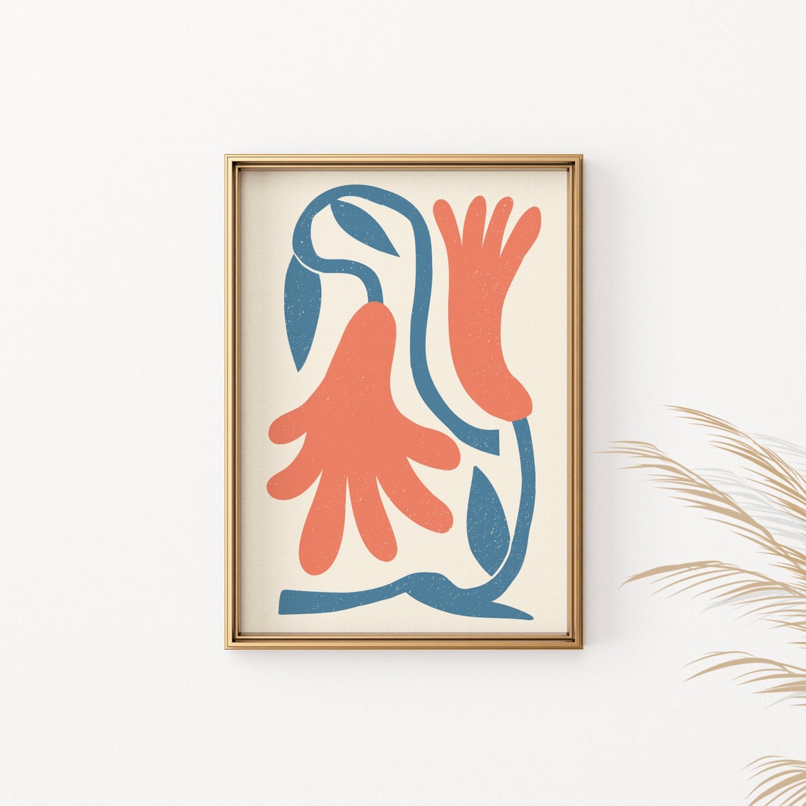 Coral Abstract Floral Artwork Modern Botanical Wall Decor Poster - Image 2