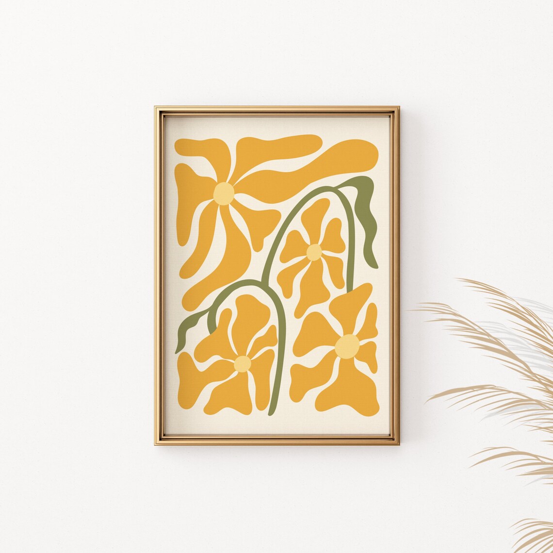 Yellow Abstract Flowers Art Green Stems Modern Botanical Wall Poster - Image 2