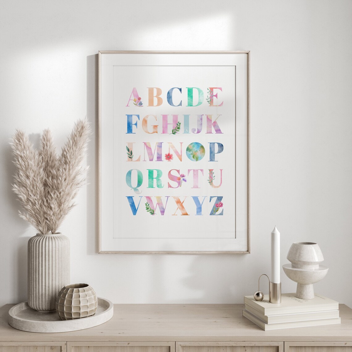 Watercolor Alphabet ABC Letters Nursery Kids Room Wall Decor Poster - Image 2