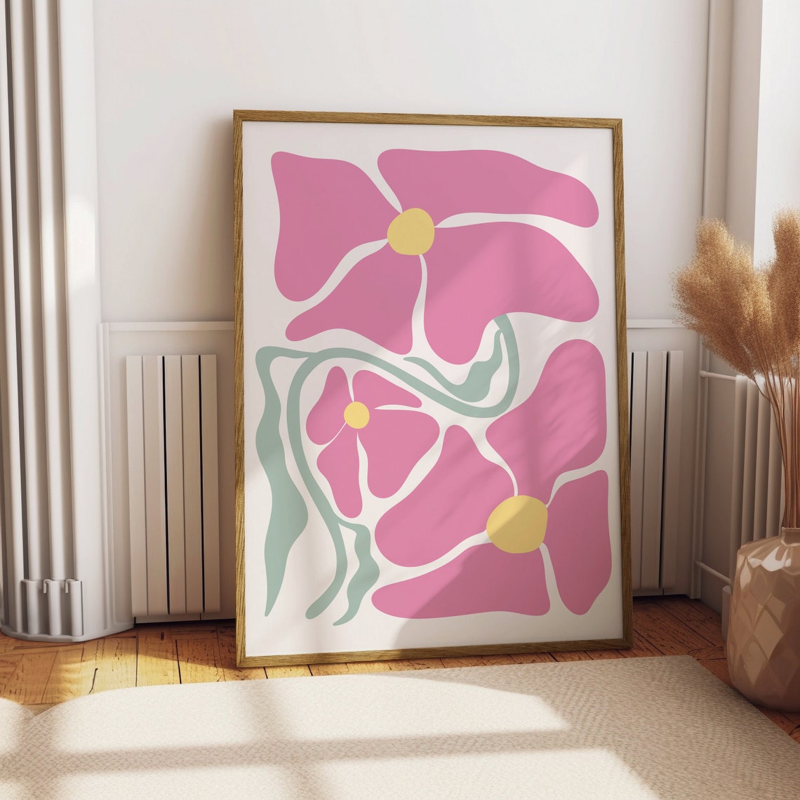Pink Flower Abstract Artwork Modern Botanical Wall Decor Poster